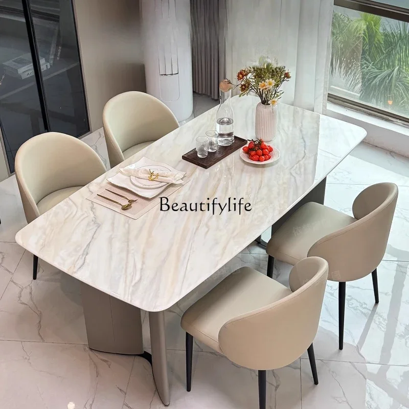 

45American-style High-end Marble Modern Minimalist Table Cream Style Light Luxury Dining Table