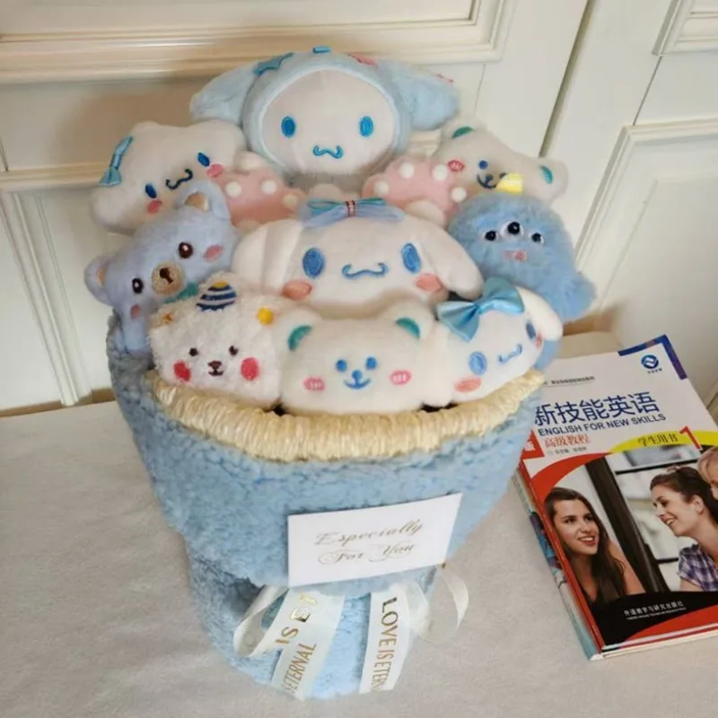 Kawaii Cinnamoroll 헬로 키티 마이 멜로디 Sanrio 학생 귀여운 만화 인형 꽃다발 플러시 장난감 룸 장식 어린이를위한 선물