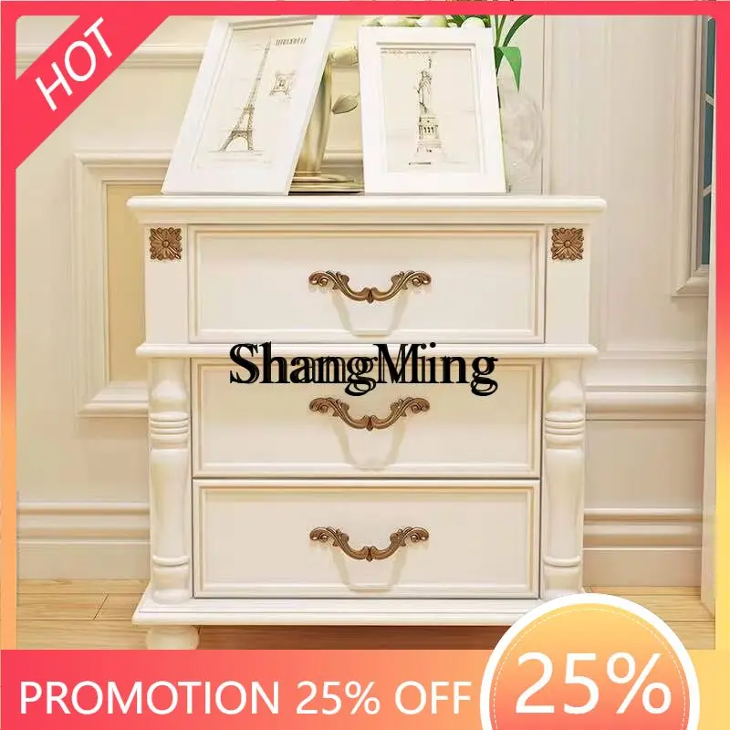 CL solid wood pastoral bedside table ivory white retro bedside table modern and simple