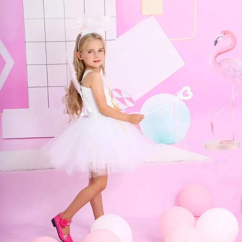 

Рождественский нарядный костюм «Белый ангел, небеса» для девочек, платье-пачка для косплея на Хэллоуин, детский наряд принцессы феи, kn.7