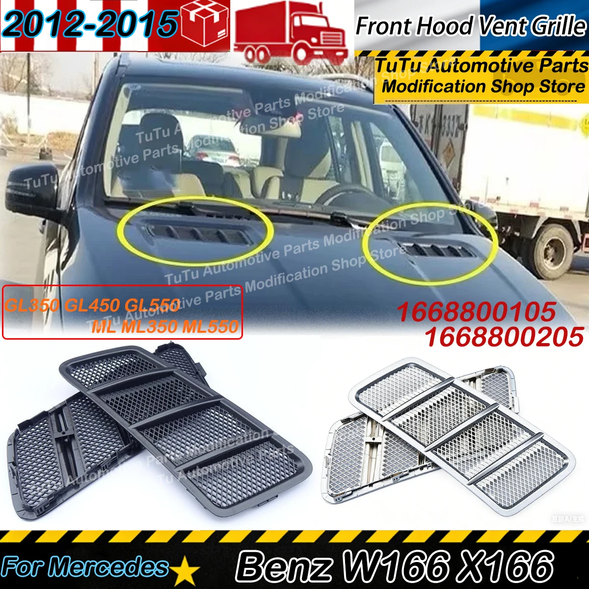 

Front Hood Vent Grille for Mercedes Benz W166 X166 GL/ML Class 2012-2015 Splitter Spoiler Air Vent Cover 1668800105 1668800205