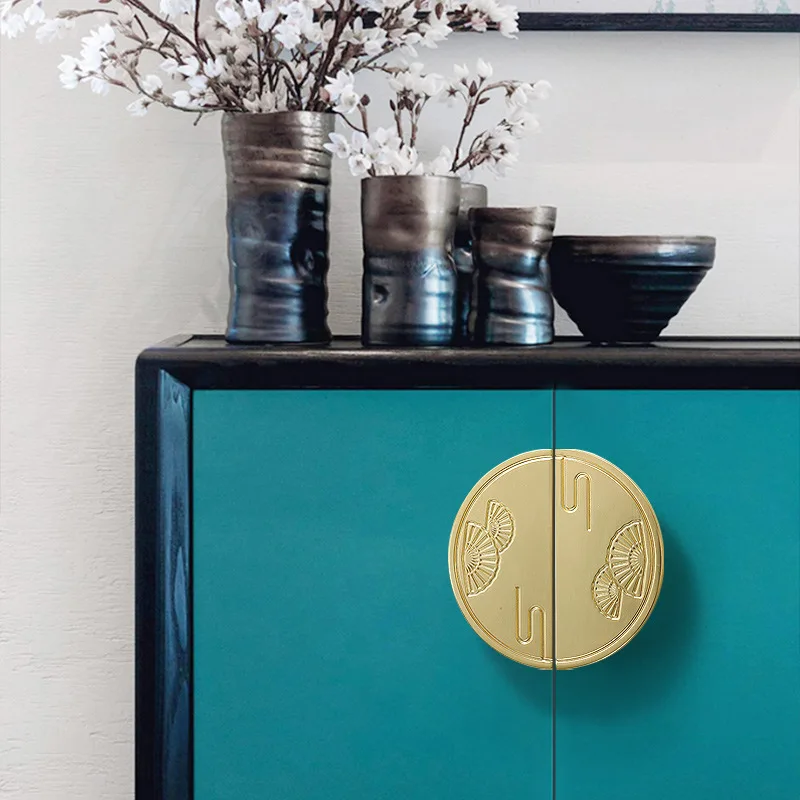 New Chinese Style Round Cabinet Handles Creative Vintage Furniture Drawer Knobs Golden Pulls