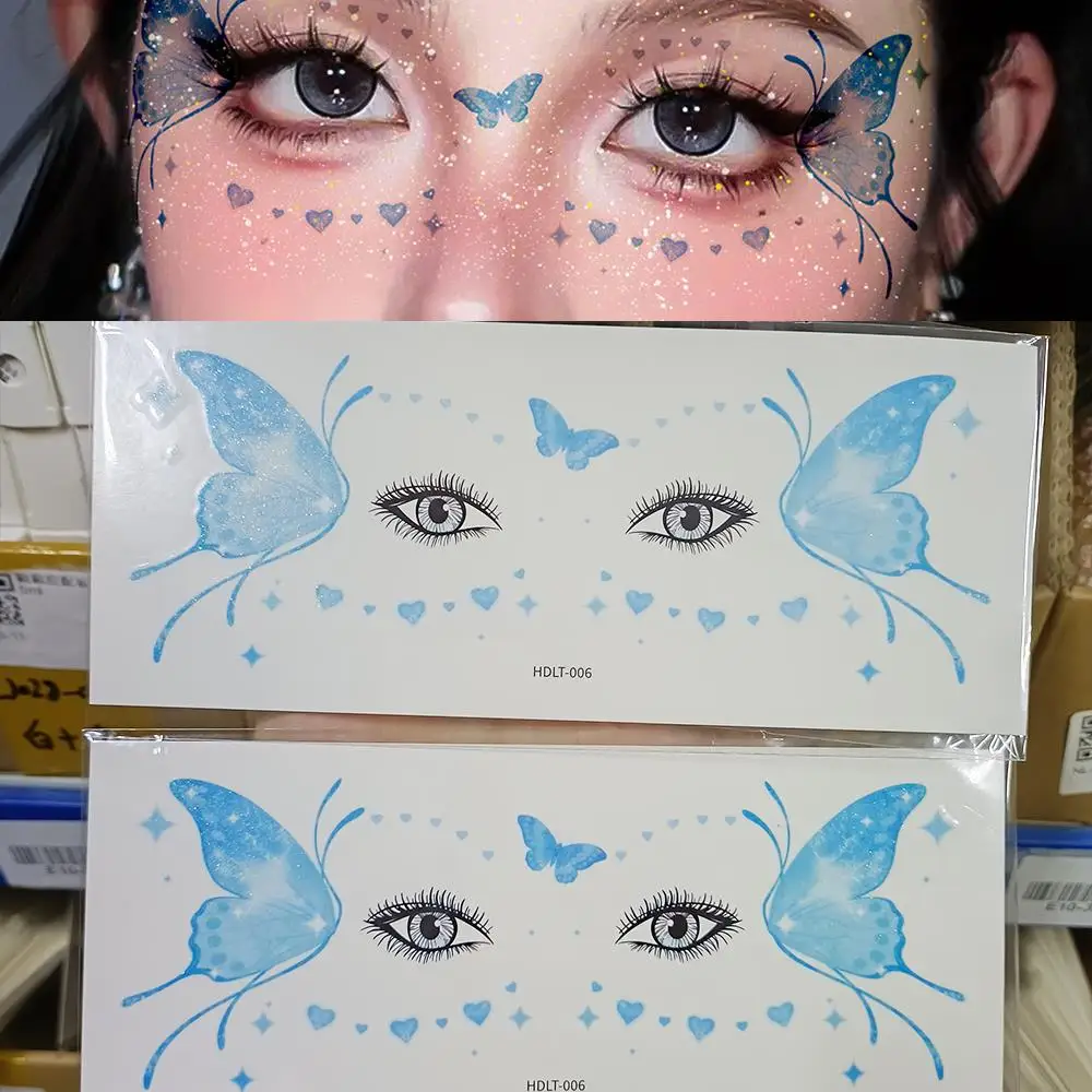 2 قطعة الفراشة الأرجواني والحب ملصقات الوشم المؤقت الفراشات ذاتية اللصق/القلب الوجه الوشم لديكور ماكياج العين الحلو Y2K #2