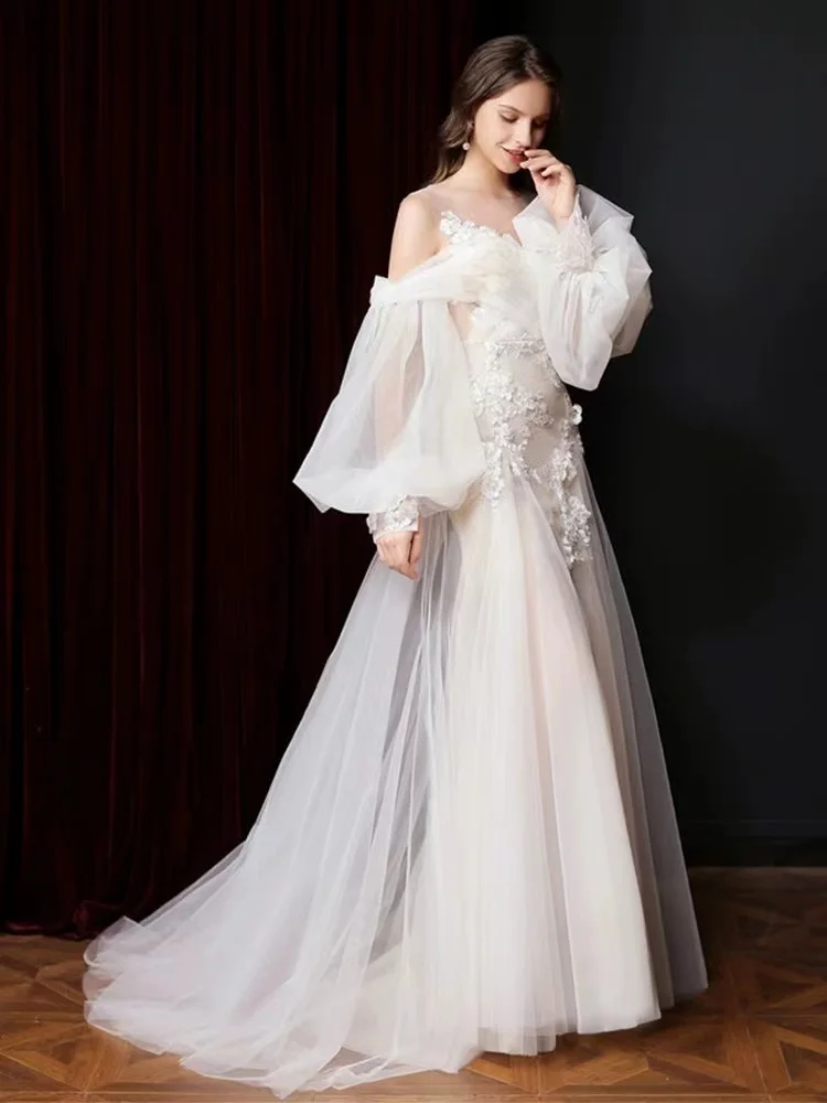 

Plus Size Wedding Dresses Sweetheart A Line Simple Wedding Gown Tulle White Ivory Long Detachable Puffy Sleeves Bride Dress 2024