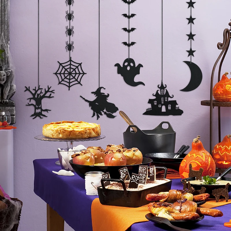 1set Halloween Dekoration Banner Bunting Scary Spinne Geist Fledermaus Hängen Girlande Pull Flagge Anhänger Für Halloween Party Wohnkultur – Detail 3
