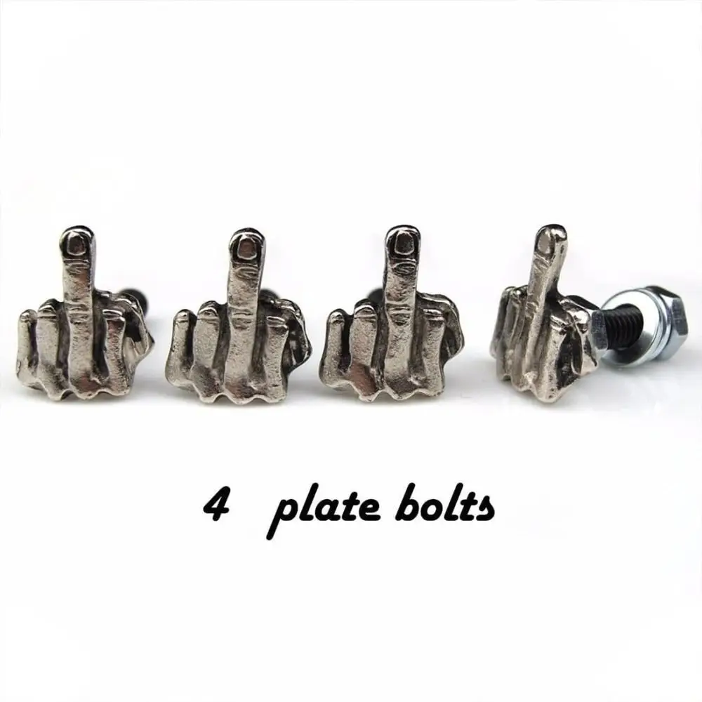 4Pcs Funny License Plate Bolts Stainless Steel License Plate Screw Prank Middle Finger License Plate Screw Exterior Accessories