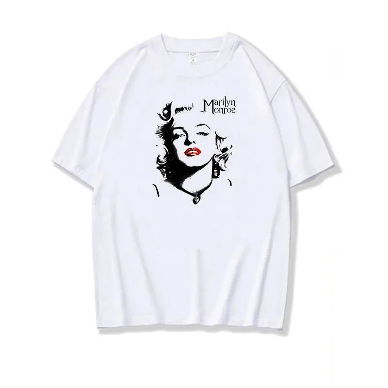 New Fashion Marilyn Monroe T-Shirt Arrival Cotton O-Neck Summer Short Sleeve Casual Women\'s T-Shirt Black Signature Harajuku