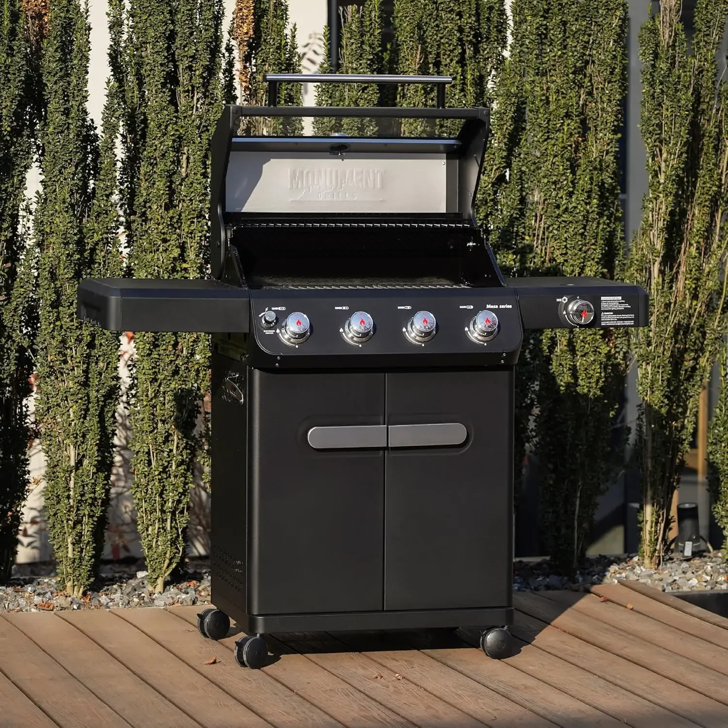 

Outdoor Barbecue Stainless Steel 4 Burner Propane Gas Grill, 52,000 BTU Patio Garden Barbecue Grill with Side Burner