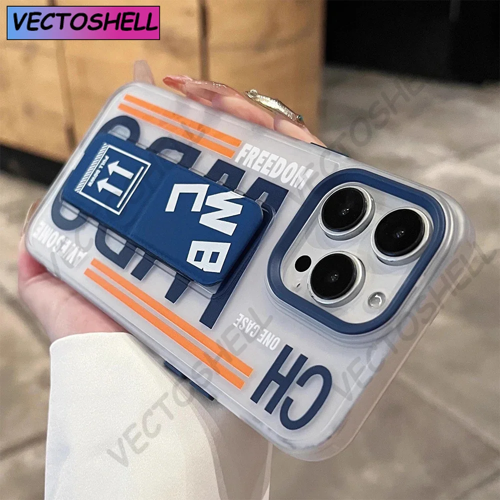 Casing Ponsel Matte Anti-selip dengan Penyangga Pergelangan Tangan untuk iPhone17 15 14 13 16 Pro Max, Pelindung Benturan Penuh dengan Braket Lipat, Bumper Keras