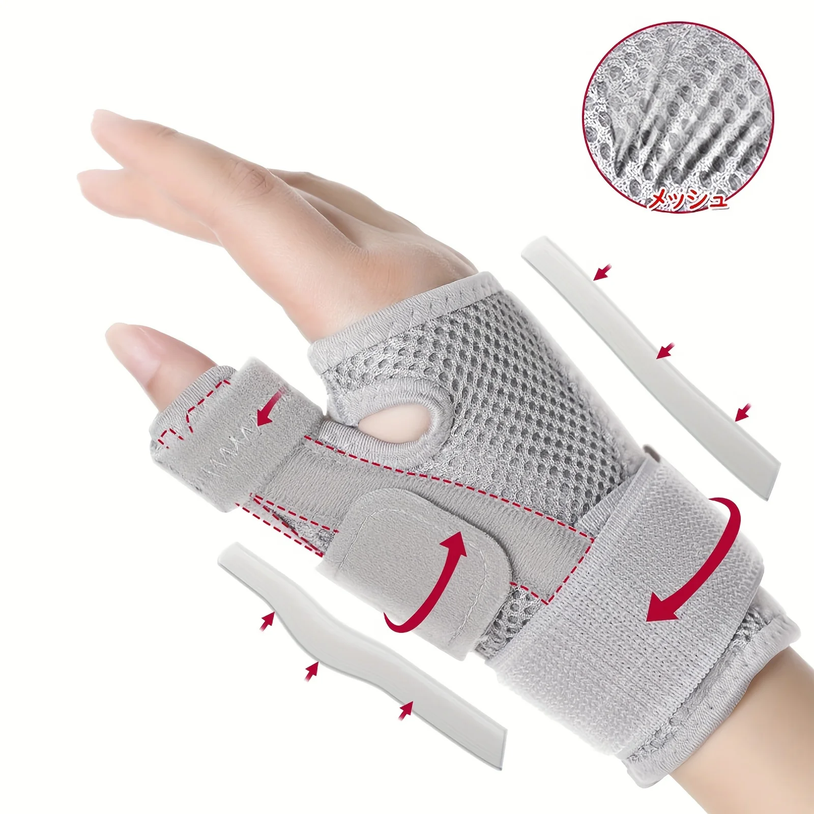 Adjustable Thumb Splint withWrist Support Brace,Hand Stabilizerfor Repetitive Polyester Fiber,Fits Right & Left Hand