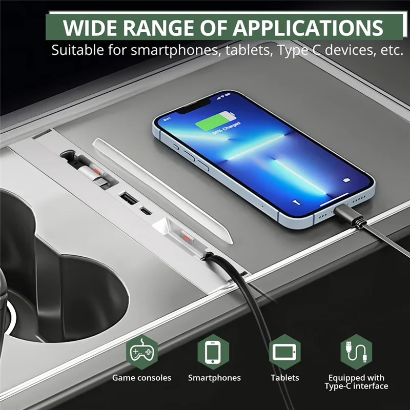 Exclusivo adaptador de Cable de carga rápida Hub USB para estación de acoplamiento de consola central Tesla Model 3 Highland Model Y Juniper 2025