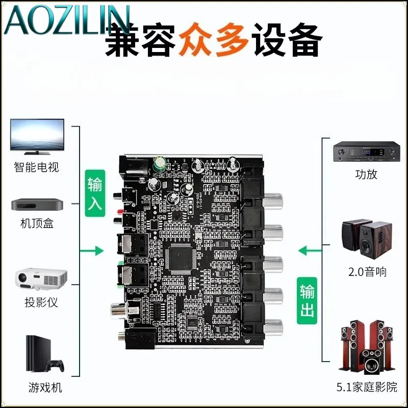 AOZILIN For DTS Dolby Digital Optical Audio Decoder 5.1 Channel AC3 PCM Coaxial to Analog RCA Converter Separator