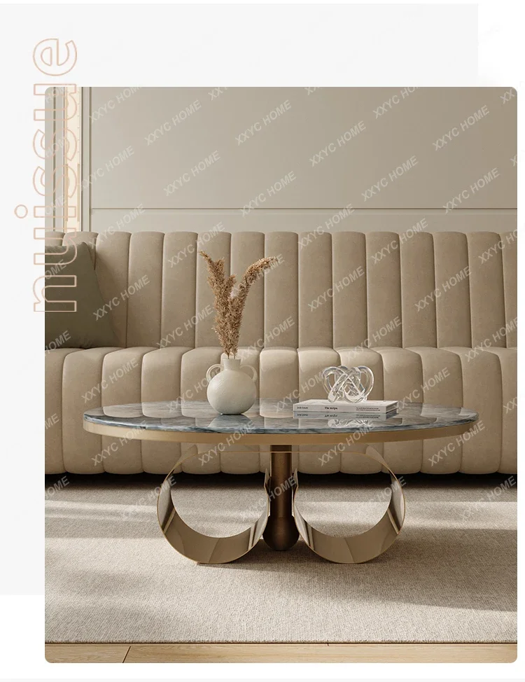A  Luxury Style Stone Plate Tea Table Combination Simple Small Apartment Living Room Home round Tea Table with Drawer Storage