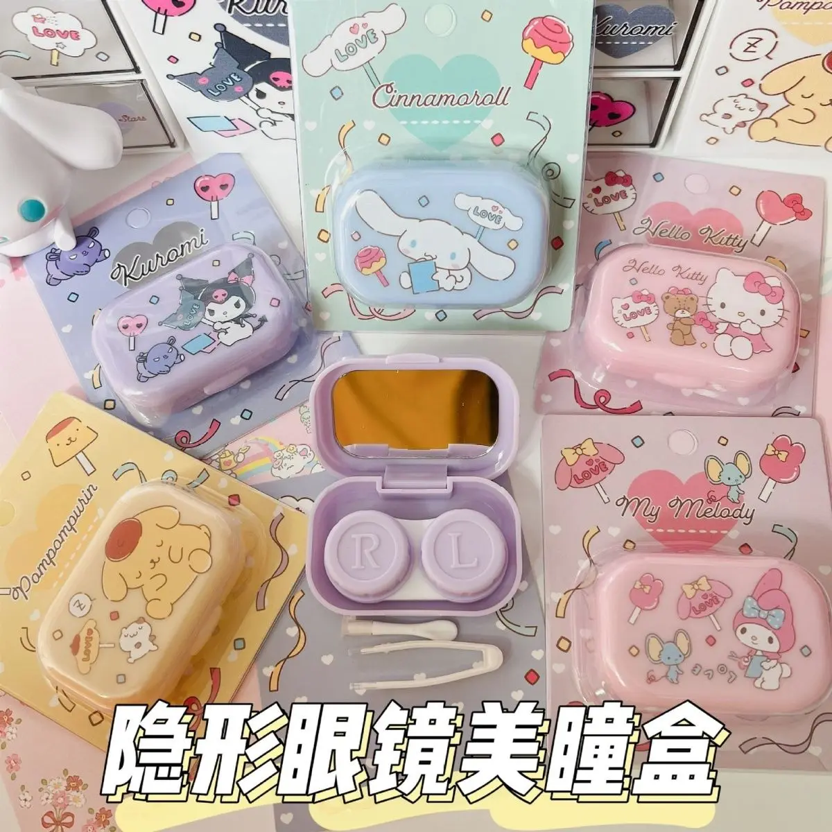 MINISO Sanrio HelloKitty Cinnamoroll kuromi Cute Contact Lens Case Contact Lens Care Companion Portable Hot Storage Box