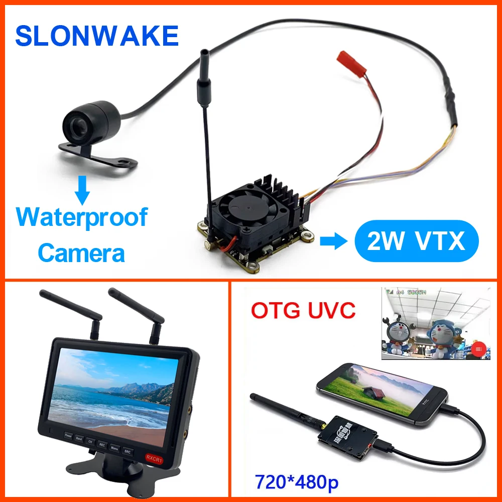 FPV Suit 5.8G 2W VTX Transmitter built-in microphone and Waterproof fpv camera AIO 170° with otg fpv receiver monitor for RC