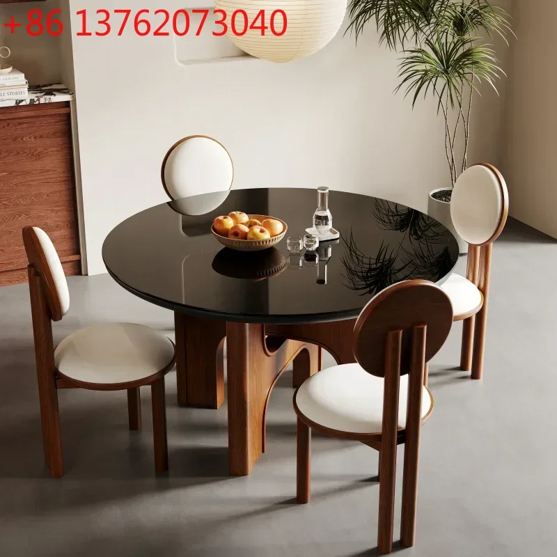 

Vintage Dining Nordic Tables Wooden Design Chinese Ancient Tempered Glass Household Round Dining Tables Mesa Furniture