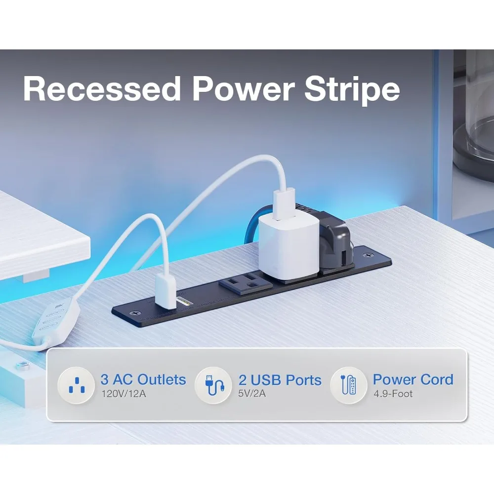 58 Inch Gaming Desk with USB Charging Ports and LED Lights, Reversible L Shaped Computer Desk with Storage Shelves & Monitor