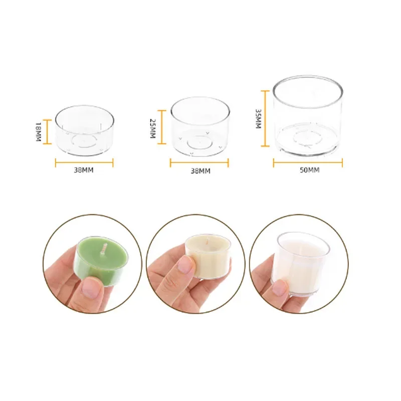 Clear Acrylic Tealight Wax Cup Heat-Resistant DIY Aromatherapy Round Candle Jar Home Decor, Candle Making Supplies, 38x25mm, 50P