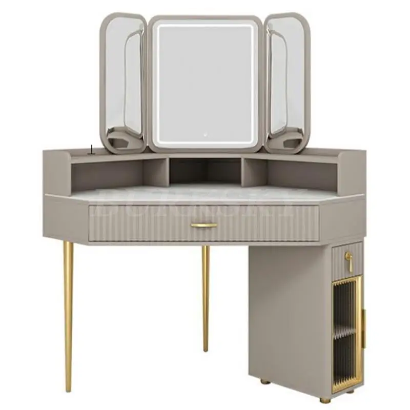 Dressing Table Luxury Modern Triangle Corner Vanity Furniture Makeup Dressing Table With Mirror Bedside Desk For Bedroom