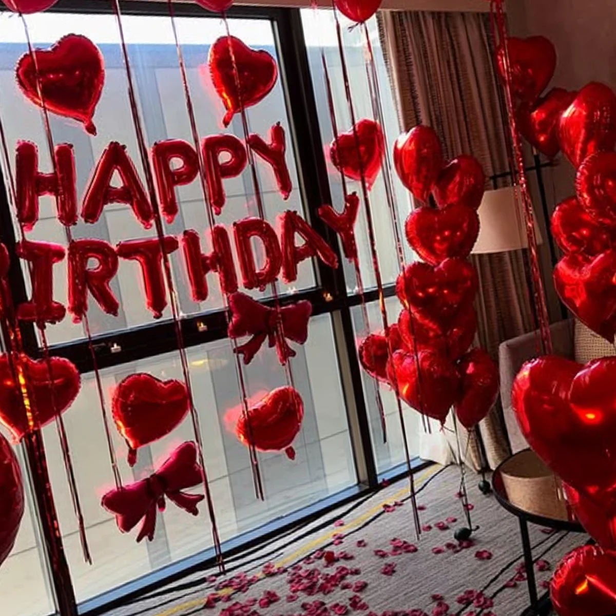 مجموعة بالونات عيد الميلاد الحمراء مع القوس، قلب الحب، بالون رقائق الألومنيوم، بتلات مقلدة لأعياد الميلاد وعيد الحب #2