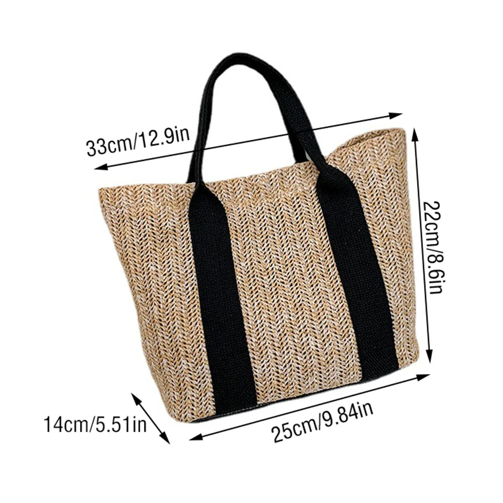 Summer Boho Handbag Tote Bag Women Straw Woven Rattan Basket Toiletry Storage Beach Handbag Travel Reusable Shoulder Bag Pouch