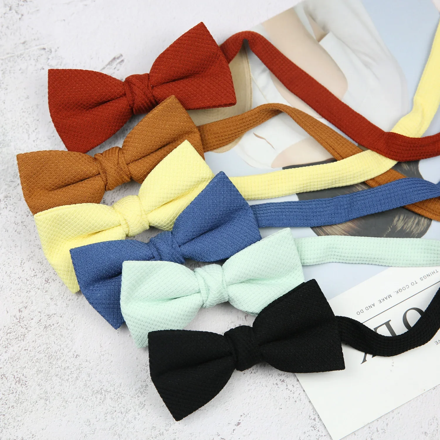 Versatile High Quality 6*12CM Bow Ties Orange Black Light Yellow Solid Bowties for Groom Groomsman Wedding Suit Butterfly Knot