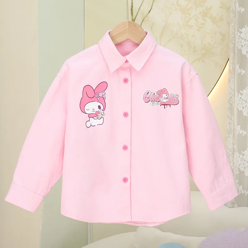 Sanrio Girls ฤดูใบไม้ร่วงเสื้อแขนยาวกางเกงชุดสามชิ้นเสื้อยืดกางเกงหลวมการ์ตูน My Melody เสื้อผ้าแฟชั่นวันหยุดของขวัญ