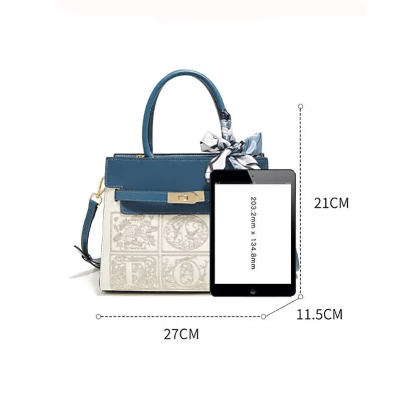 FOXER Brand New Women Fall Winter Office Handbag Lady Split Leather Crossbody Shoulder Bag Chic Silk Scarf Printing Medium Totes