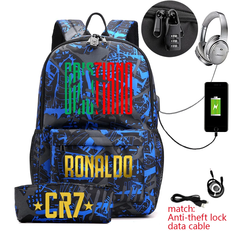 Ronaldo-bolsa de viagem ao ar livre com bloqueio anti-roubo, mochila estudantil, estojo, para jovens