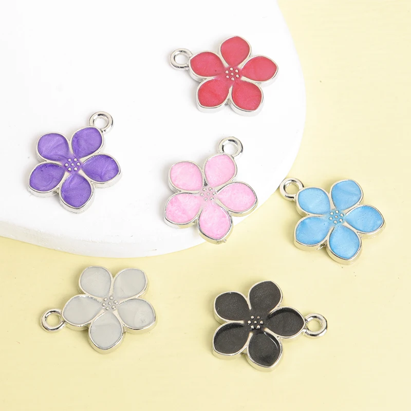 10pcs Colorful Sakura Styling Enamel Charms for Sweet Jewelry DIY Necklace Earrings Phone Chain Flower Pendant Accessories