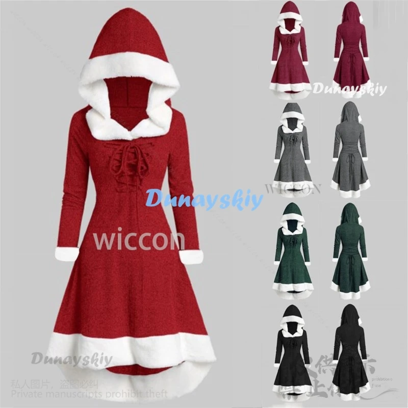 2024 Anime Abiti natalizi Inverno Furcollar Lolita Abbigliamento sexy Abito caldo con cappuccio per la festa di Halloween Cosplay Ragazze personalizzate