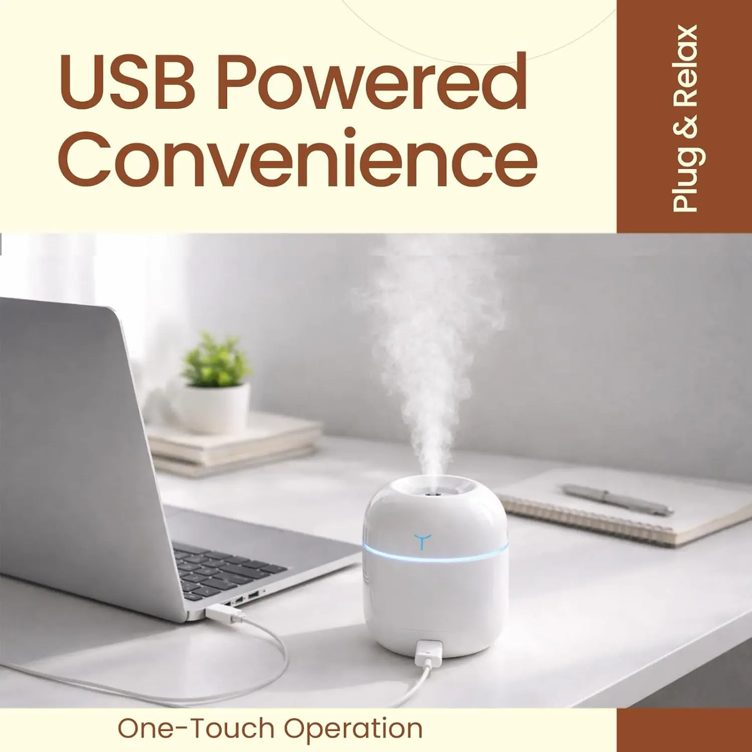 Portable Mini Humidifier 220ml USB Personal Cool Mist Humidifier 2 Mist Mode Auto Shut-Off Quiet Operation for Bedroom Office