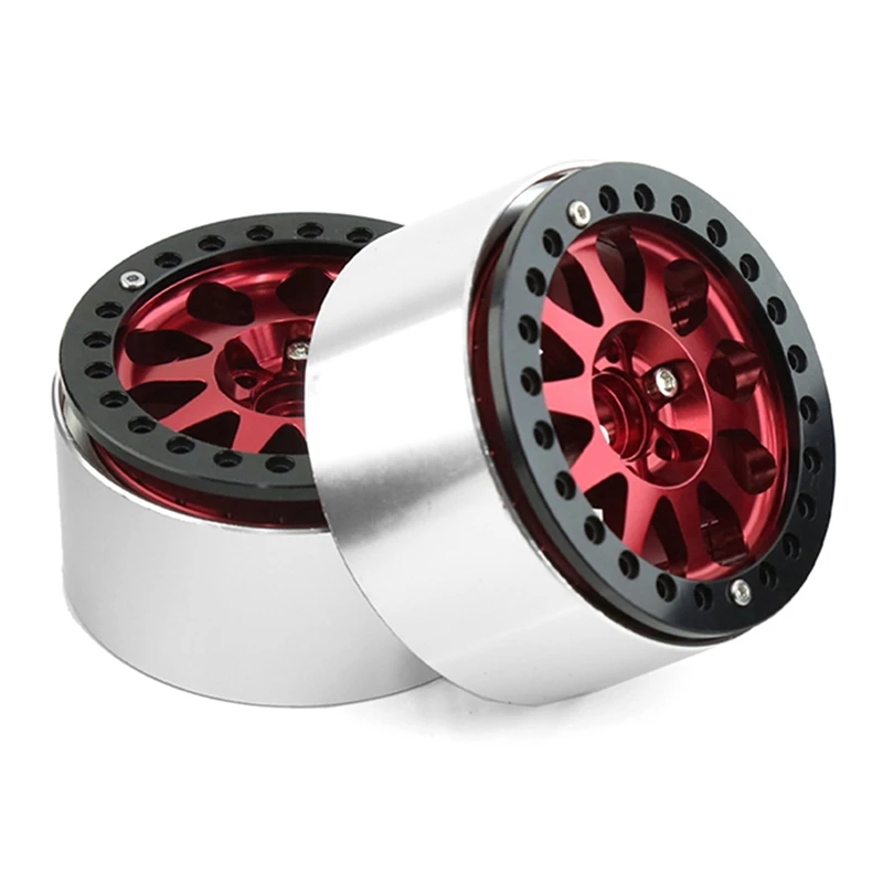 2.2 Inch Beadlock Wheel Rims Heavy Duty Alloy For 1:10 RC Crawler SCX10 TRX-4 4Pcs-Set Red Replacement Accessories