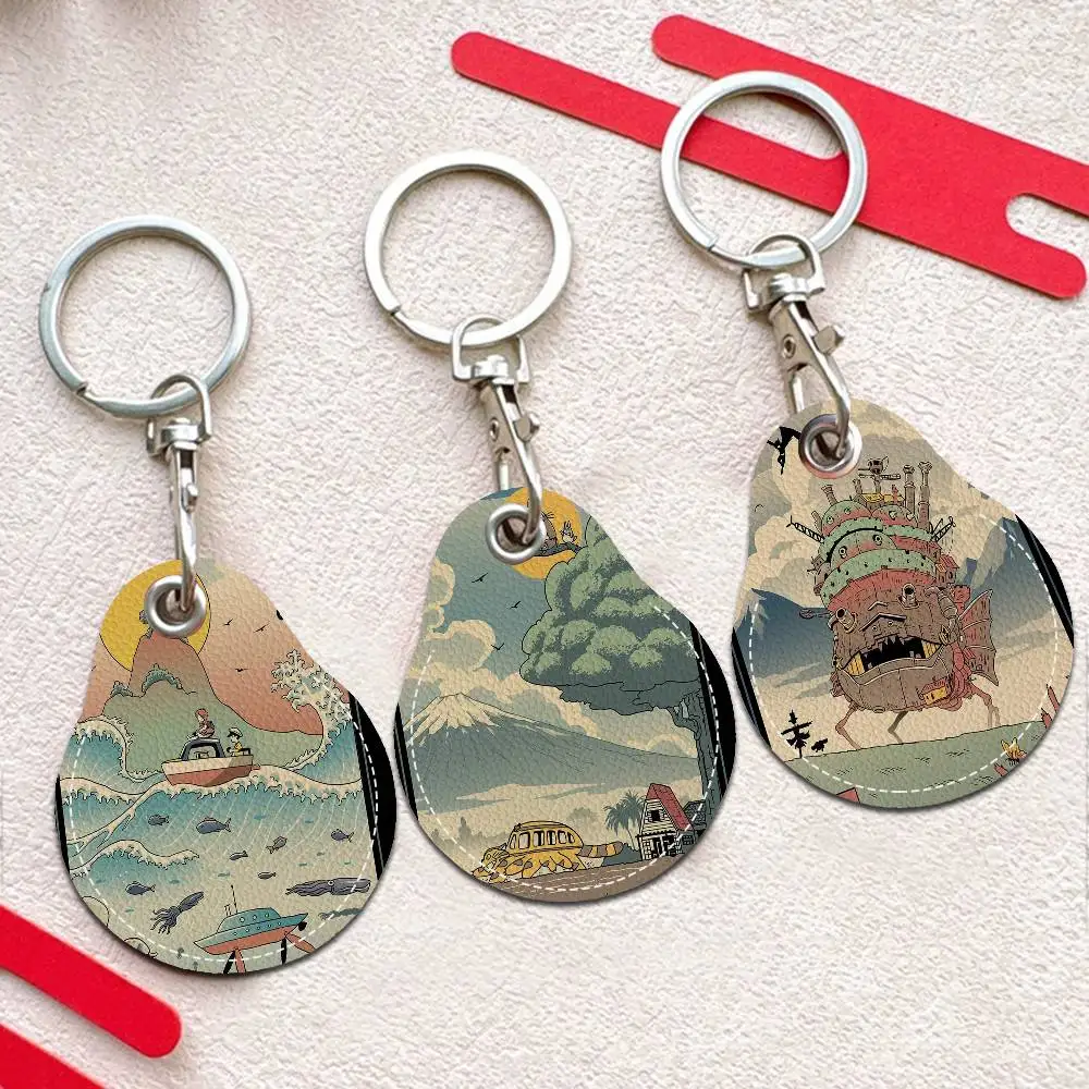 Studio Ghibli Ukiyo-e Collection PU funda de acceso antipérdida anticaída tarjetero llavero accesorios llave a prueba de huellas dactilares