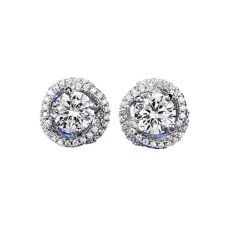 

2023 New 925 Silver Imitation Diamond One Carat with Full Diamond Earstuds Cross border European and American Style