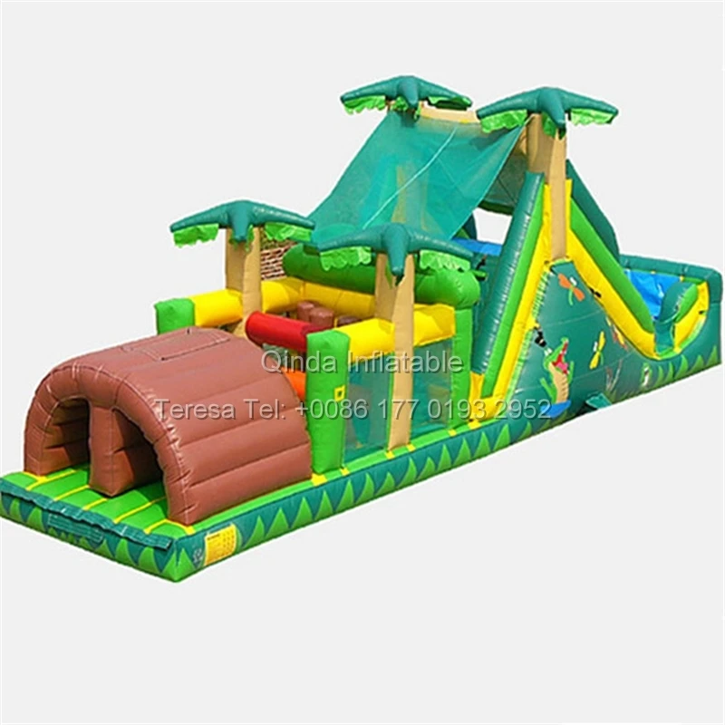 

12M Long Coconut Palm Inflatable Obstacle Course With Slide Bouncy Castle Inflatable Biggors For Water Park Equipment