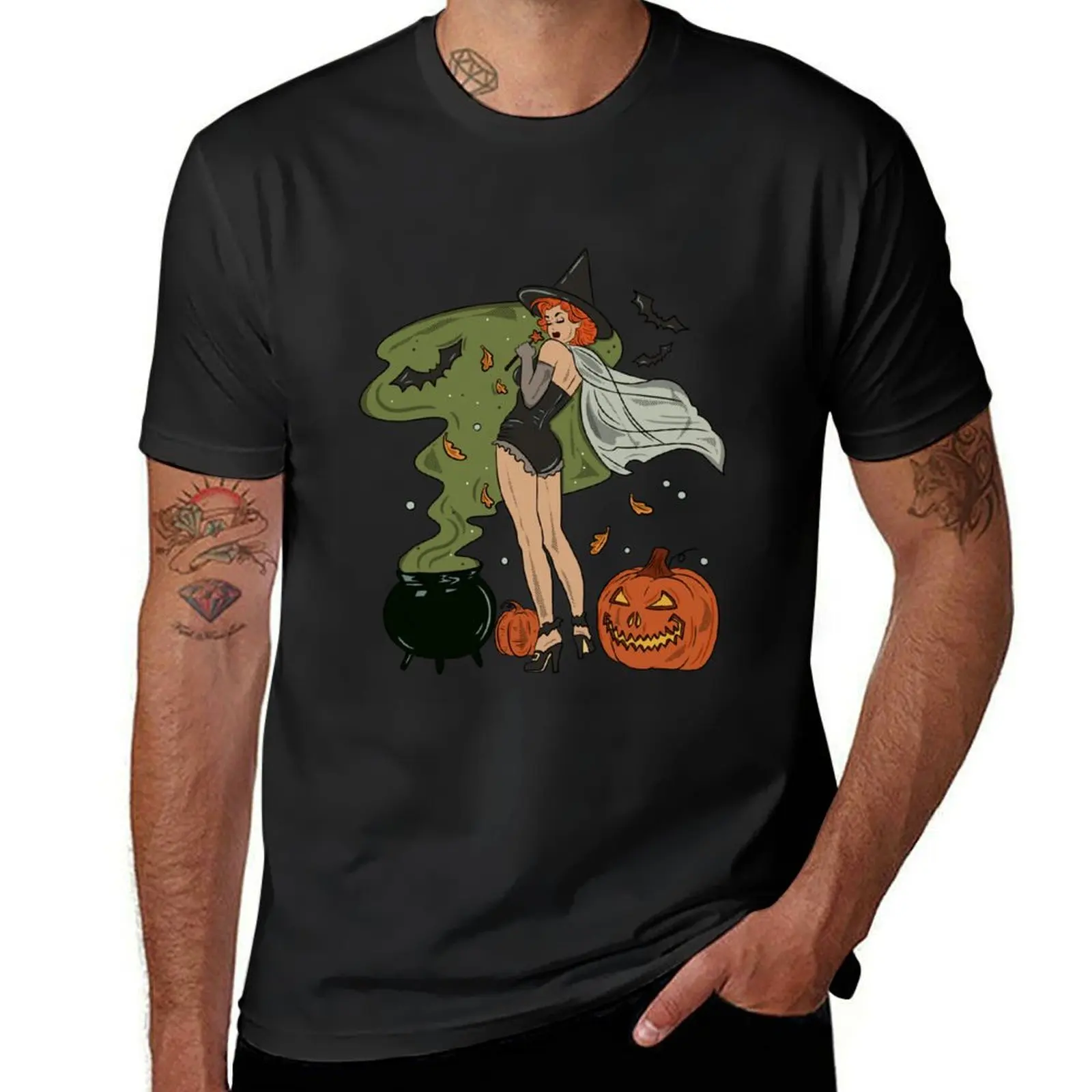 

Vintage Pin-up Girl Witch Halloween T-Shirt anime shirt anime t shirts customs design your own men graphic t shirts