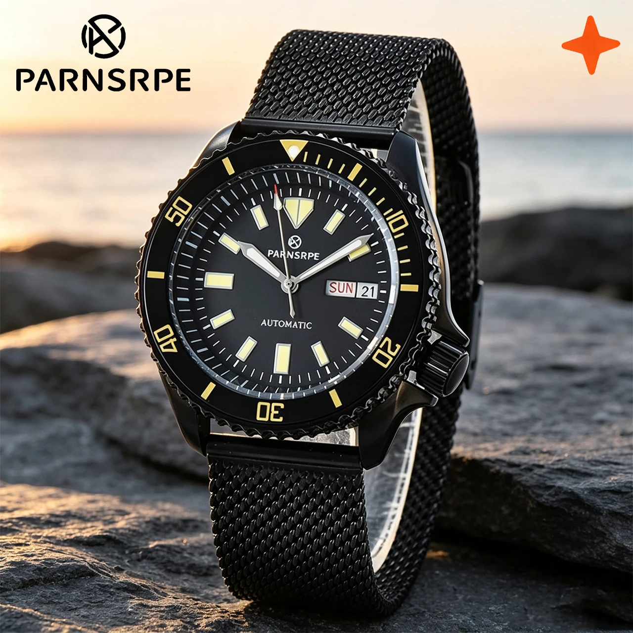 PARNSRPE NH36 42mm 007 Full Black Men's Watch, Sapphire Crystal PVD Steel Case Screw-down Crown Waterproof, Hot Sale Sports