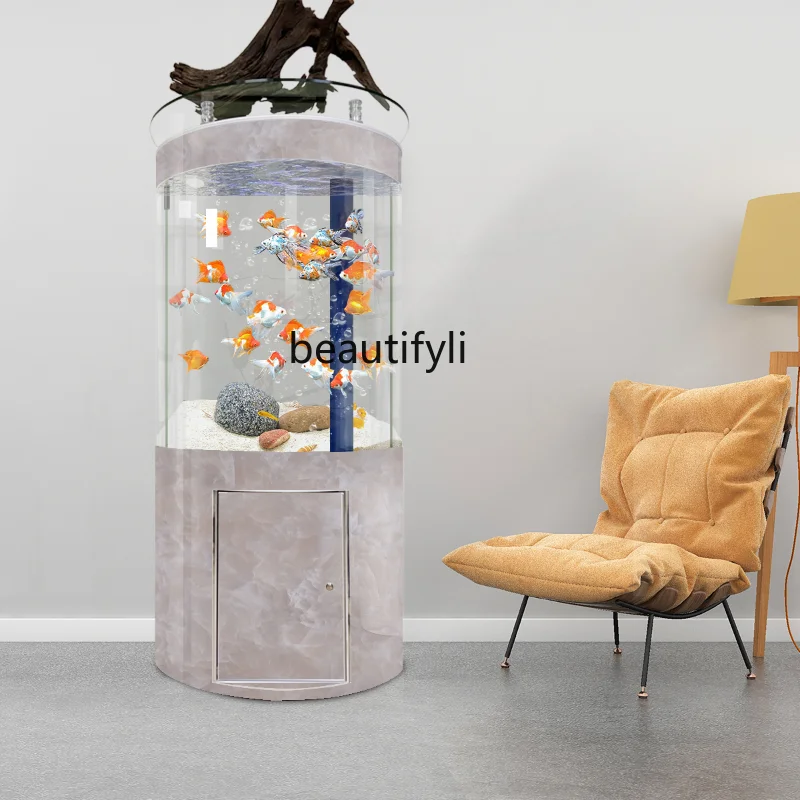 Semicircle Fish Tank Living Room Floor Small Household Custom Super White Bottom Filter Base Cabinet Turtle Fish Globe