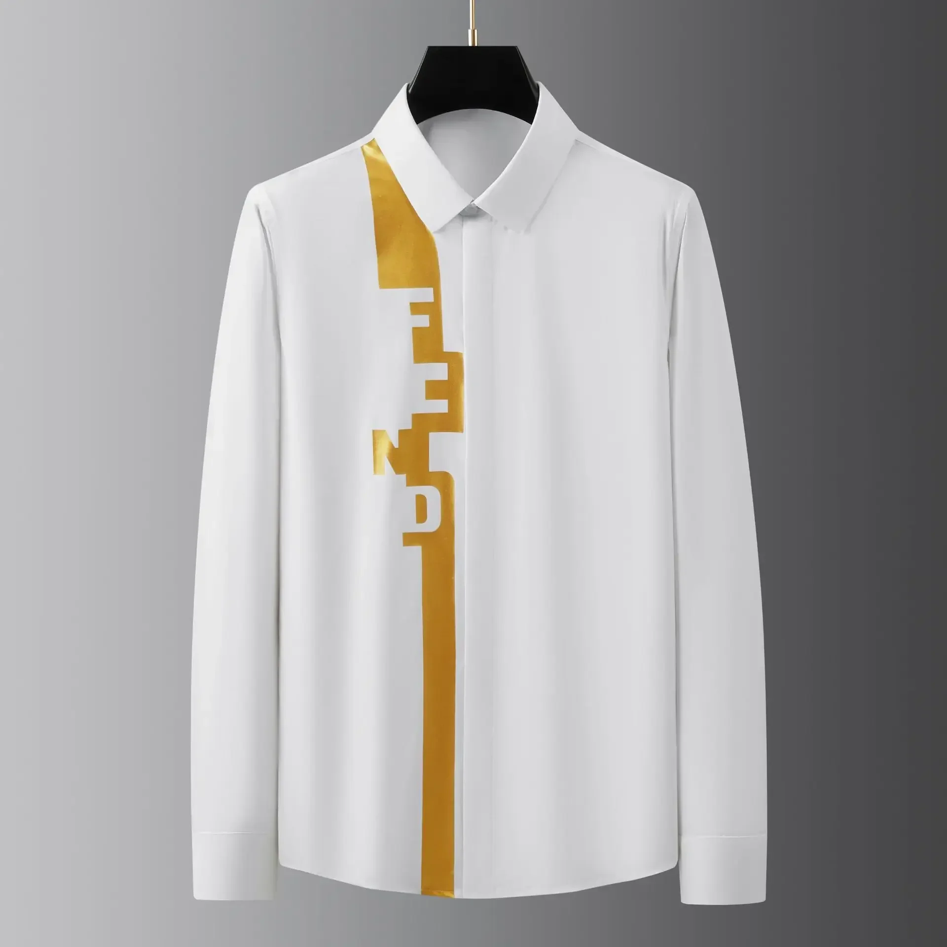

2024 Spring Letter Printed Men's Shirts Long Sleeve Business Formal Dress Shirts Slim Fit Social Banquet Party Tuxedo Blouse