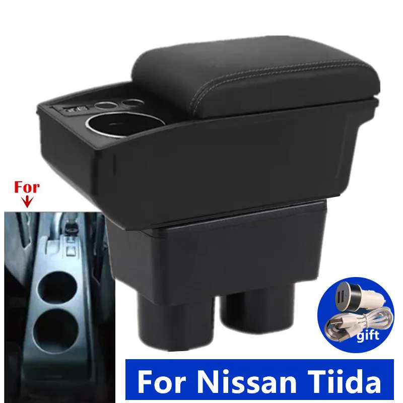 For Nissan Tiida C11 Armrest Central Storage Box Latio Sylphy Versa Double-Layer Armrest Box Car Cup Holder Retrofit Accessory