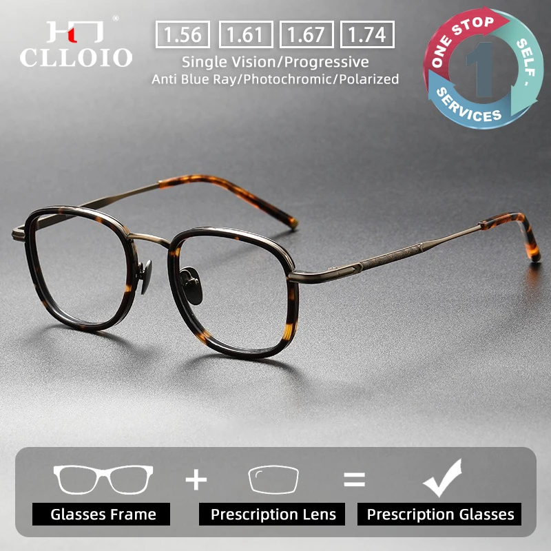 

CLLOIO Classic Vintage Versatile Prescription Glasses Anti Blue Light Acetate Frame Titanium Temple Progressive Reading Eyewear