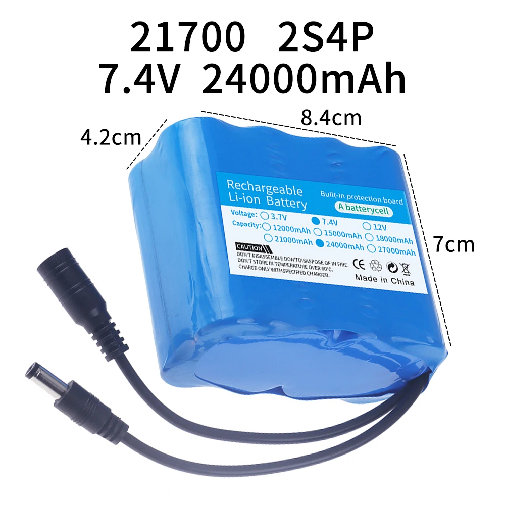 24000mAh High-Capacity Battery 21700 7.4V 2S Lithium Battery for Remote Control Baiting Boats Bait Feeding Fishing Boat Parts