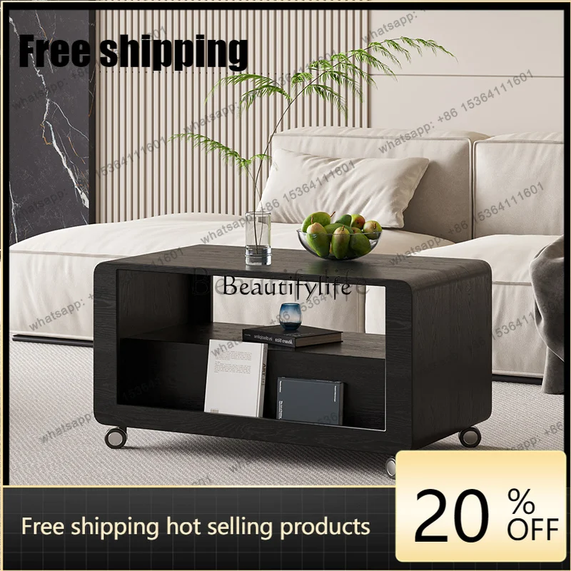 Living Room Home Sofa Side Cabinet Black with Whee Movable Small Trolley Side Table Storage Factory Direct