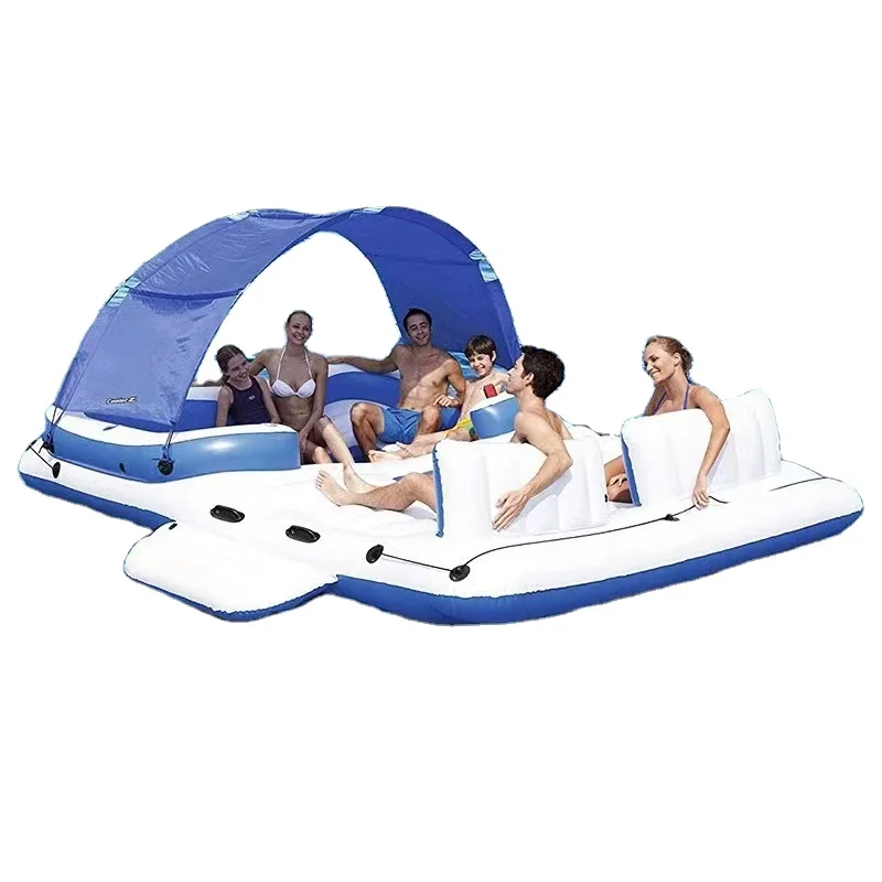 

Outdoor 6-10 person water party raft float boat inflatable floating island with tent canopy