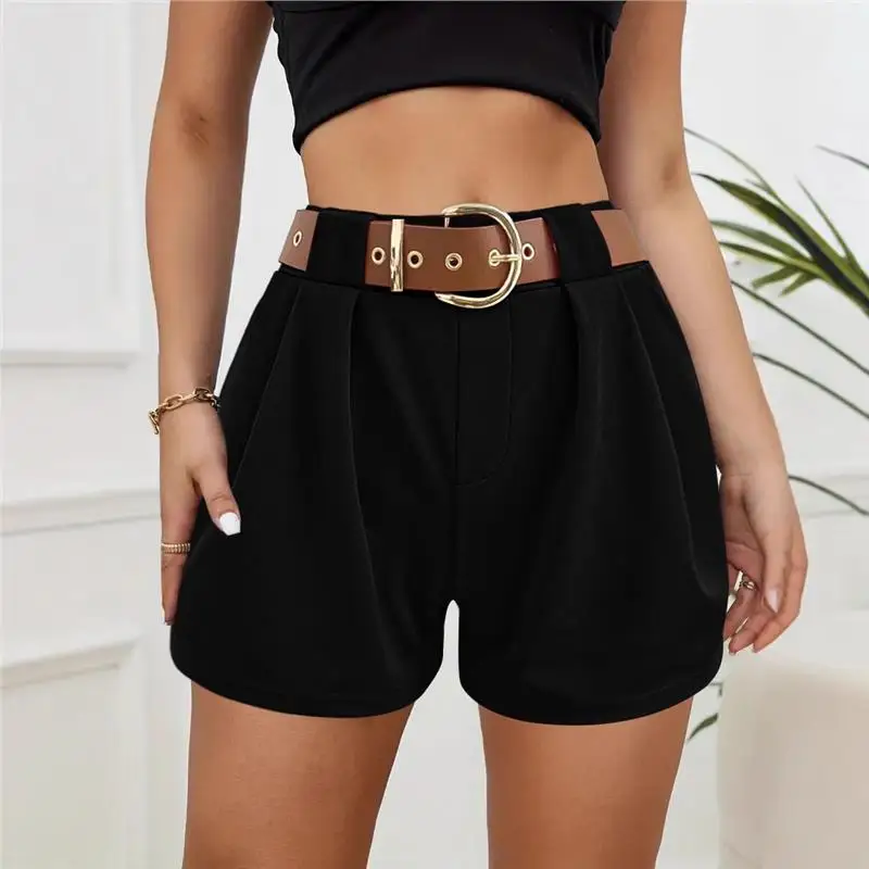 Sommer Neue Casual Reine Farbe Hohe Taille Mit Gürtel Breite Bein orts frauen Faionable Lose Fit Fünf-Viertel länge Hosen