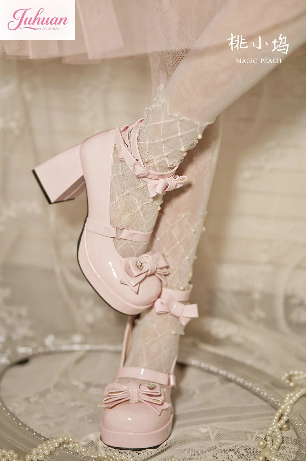 

Japanese Women's Shoes Lolita Sweet Girl Platform High Heels Lace-up Rhinestone Bow Single Shoe Daily Versatile Commuter Lo Shoe