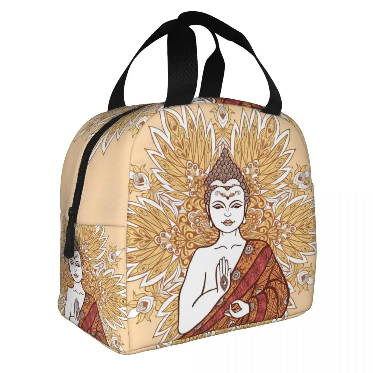 

Buddha With Ornamental Mandala Lunch Bento Bags Portable Aluminum Foil thickened Thermal Cloth Lunch Bag for Women Men Boy