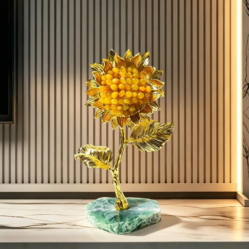 Creative Sunflower Crystal Sculpture Ornament Luxury Living Room Office Entrance TV Cabinet Desktop Statuette Decoration Gift