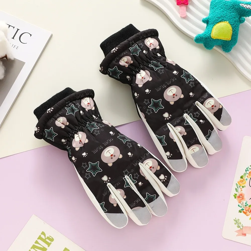 Novo urso bonito luvas de esqui de pelúcia à prova de vento luvas de ciclismo tela tocável à prova de frio à prova de vento luvas à prova de frio outono e inverno